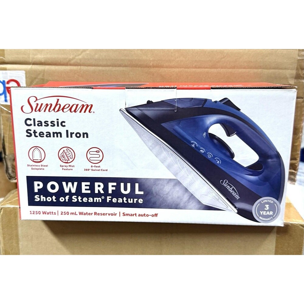 Sunbeam 1250W Classic Steam Iron with Shot of Steam Feature Blue NEW - Picture 2 of 2